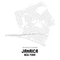 Jamaica New York. US street map with black and white lines.