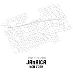 Jamaica New York. US street map with black and white lines.