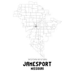 Jamesport Missouri. US street map with black and white lines.