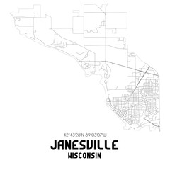 Janesville Wisconsin. US street map with black and white lines.