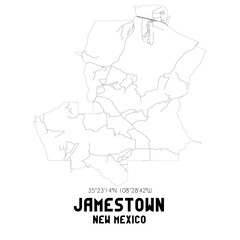 Jamestown New Mexico. US street map with black and white lines.