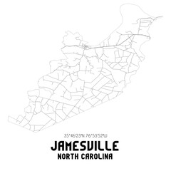 Jamesville North Carolina. US street map with black and white lines.