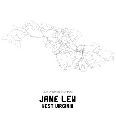 Jane Lew West Virginia. US street map with black and white lines. © Rezona
