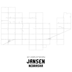 Jansen Nebraska. US street map with black and white lines.