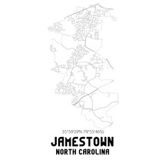 Jamestown North Carolina. US street map with black and white lines.