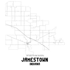 Jamestown Indiana. US street map with black and white lines.