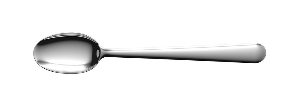 Spoon isolated on white background. Closeup. 3d illustration. Stainless steel utensil.