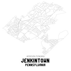 Jenkintown Pennsylvania. US street map with black and white lines.