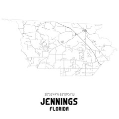 Fototapeta na wymiar Jennings Florida. US street map with black and white lines.