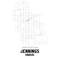Jennings Kansas. US street map with black and white lines.