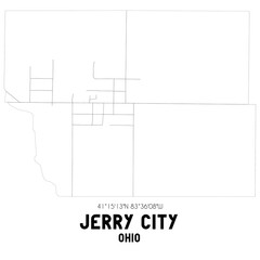 Jerry City Ohio. US street map with black and white lines.