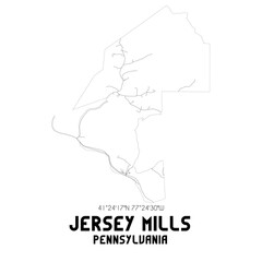 Jersey Mills Pennsylvania. US street map with black and white lines.