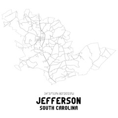 Jefferson South Carolina. US street map with black and white lines.