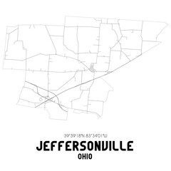 Jeffersonville Ohio. US street map with black and white lines.