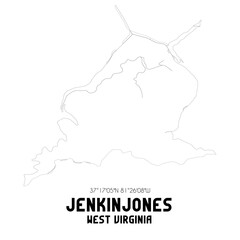 Jenkinjones West Virginia. US street map with black and white lines.