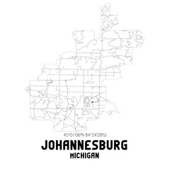 Johannesburg Michigan. US street map with black and white lines.