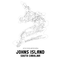 Johns Island South Carolina. US street map with black and white lines.