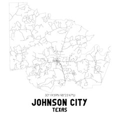 Johnson City Texas. US street map with black and white lines.