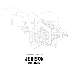 Jenison Michigan. US street map with black and white lines.