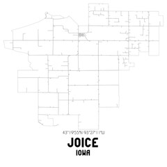 Joice Iowa. US street map with black and white lines.