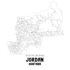 Jordan Montana. US street map with black and white lines.