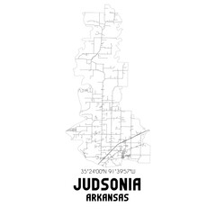 Judsonia Arkansas. US street map with black and white lines.