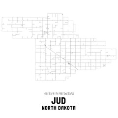 Jud North Dakota. US street map with black and white lines.