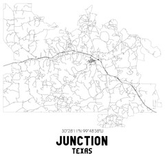 Junction Texas. US street map with black and white lines.