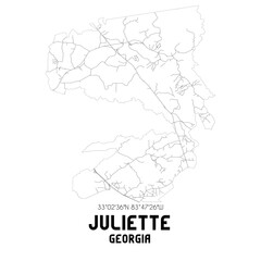 Juliette Georgia. US street map with black and white lines.