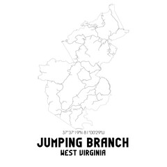 Jumping Branch West Virginia. US street map with black and white lines.