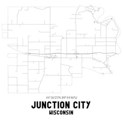 Junction City Wisconsin. US street map with black and white lines.