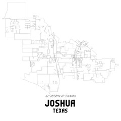 Joshua Texas. US street map with black and white lines.