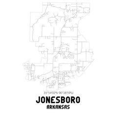 Fototapeta na wymiar Jonesboro Arkansas. US street map with black and white lines.