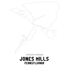 Jones Mills Pennsylvania. US street map with black and white lines.