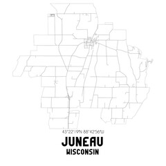 Juneau Wisconsin. US street map with black and white lines.