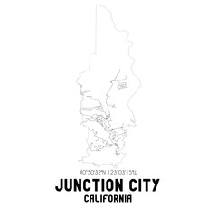 Junction City California. US street map with black and white lines.