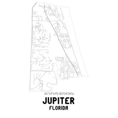 Jupiter Florida. US street map with black and white lines.
