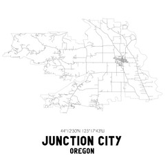 Junction City Oregon. US street map with black and white lines.