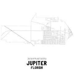 Jupiter Florida. US street map with black and white lines.