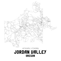 Jordan Valley Oregon. US street map with black and white lines.