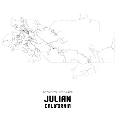 Julian California. US street map with black and white lines. - obrazy, fototapety, plakaty