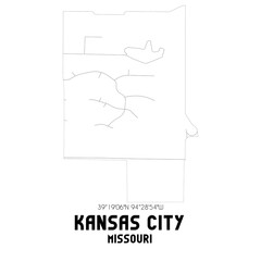 Kansas City Missouri. US street map with black and white lines.