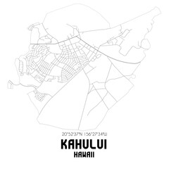 Kahului Hawaii. US street map with black and white lines.