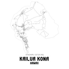 Kailua Kona Hawaii. US street map with black and white lines.