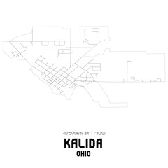 Kalida Ohio. US street map with black and white lines.