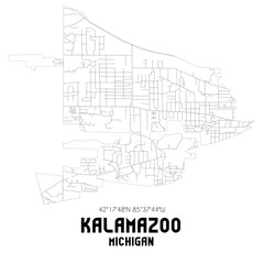 Kalamazoo Michigan. US street map with black and white lines.