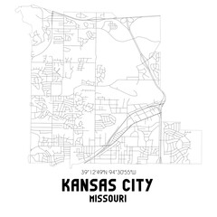 Fototapeta na wymiar Kansas City Missouri. US street map with black and white lines.