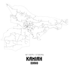 Kamiah Idaho. US street map with black and white lines.