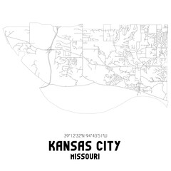 Kansas City Missouri. US street map with black and white lines.