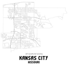 Kansas City Missouri. US street map with black and white lines.